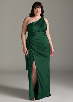 Azazie Maive Bridesmaid Dresses Dark Green Sheath Ruched Stretch Satin Dress image10