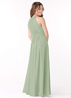 Azazie Bonnie Junior Vestido de Salvia Polvorienta de Gasa de Corte En A con Plisado image3