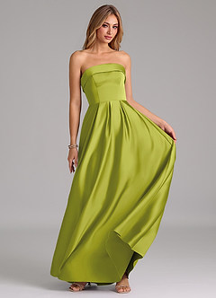 Azazie Lucienne Bridesmaid Dresses Lemongrass A-Line Strapless Stretch Satin Convertible Dress image5