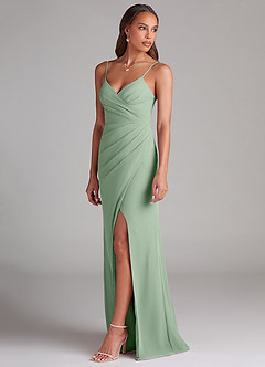 Azazie Maci Robes de demoiselle d'honneur Robe Fourreau en Mousseline de soie Plissée Matcha image3
