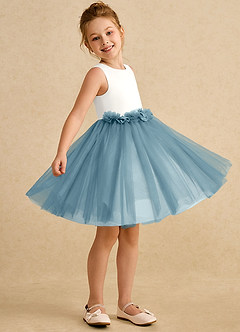 Azazie Louisa Abiti da Ragazza di Fiori Abito A-Line in Tulle Senza Maniche Avorio Blu Lunatico image3