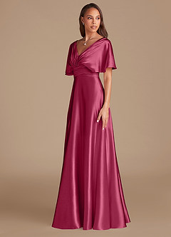 Azazie Pamela Bridesmaid Dresses Burgundy A-Line Pleated Metallic Satin Dress image4