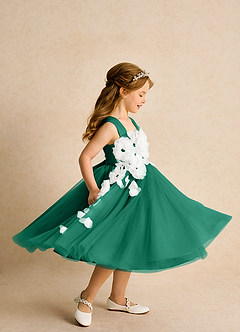 Azazie Dovey Robe Demoiselle D'honneur Fillette Robe Princesse en Tulle Arc émeraude image5