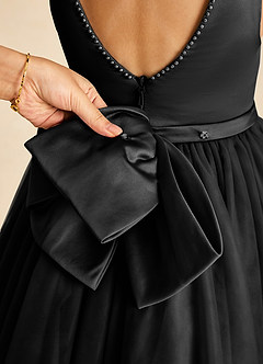 Azazie Sarina Abiti da Ragazza di Fiori Abito A-Line in Tulle Fiocco Nero image3