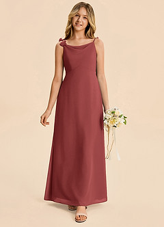 Azazie Gumdrop Junior Terracotta Empire Pleated Chiffon Dress image3