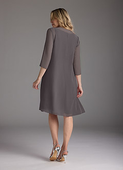 Azazie Shirley Mother of the Bride Dresses Steel Grey A-Line Scoop Pleated Chiffon Dress image3