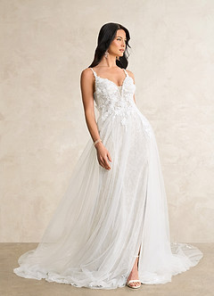 Azazie Avia Robes de mariée Robe Sirène en Dentelle Paillettes Blanc De Diamant image4