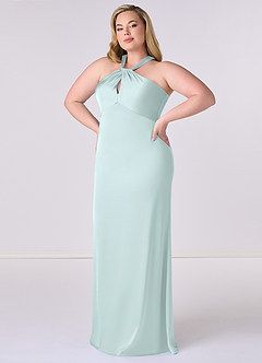 Barbie ♥ Azazie Bridesmaid Dresses Sea Glass Sheath Stretch Satin Dress image9