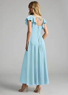 Azazie Bondi 신부 들러리 드레스 A라인 셔링 스트레치 새틴 발목 길이 드레스 image2