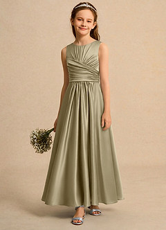Azazie Ducky Girls Formal Flower Girl Dresses Moss Green A-Line Pleated Stretch Satin Dress image4