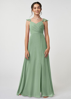 Azazie Amada Vestido de Matcha de Gasa/ Chiffon de Acampanado con Volante image1