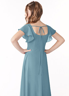 Azazie Bondi Junior Moody Blue A-Line Bow Chiffon Dress image3