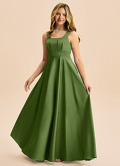 Azazie Gabby Junior Vestido de Enebro de Satén Elástico de Corte en A con Plisado image5