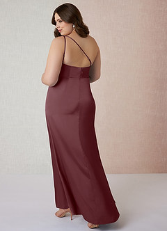 Azazie Mika Bridesmaid Dresses Sangria Sheath One Shoulder Stretch Satin Dress image11