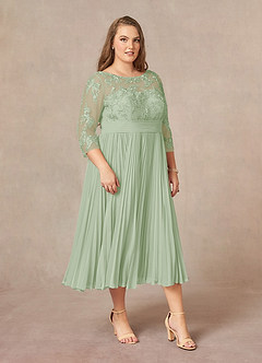 Azazie Tutu Mother of the Bride Dresses Dusty Sage A-Line Boatneck Lace Chiffon Dress image10