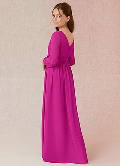 Azazie Angelica Junior Fuchsia A-Line Pleated Chiffon Dress image2
