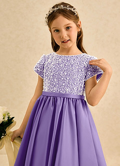 Azazie Cashew vestidos de niña de las flores Vestido Tahití de Satin Mate de Corte Princesa con con mangas image6