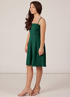 Azazie Kalie Junior Emerald A-Line with Belt Chiffon Dress image3