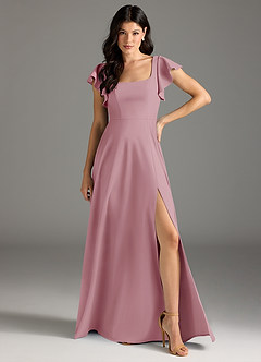 Azazie Bondi Bridesmaid Dresses Vintage Mauve A-Line Ruched Stretch Crepe Dress image2