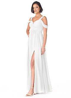 Azazie Lianne Bridesmaid Dresses White A-Line Off the Shoulder Chiffon Dress image3