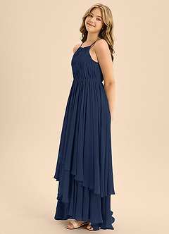 Azazie Elliora Junior Dark Navy A-Line Pleated Chiffon Dress image6