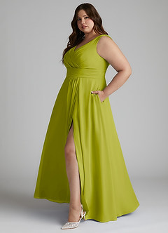 Azazie Karina Bridesmaid Dresses Lemongrass A-Line Pleated Chiffon Dress image8