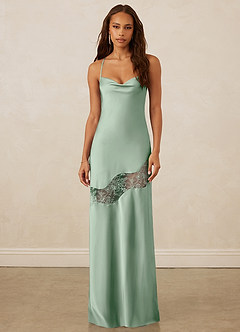 Christian Siriano Bridal for Azazie 1012 Bridesmaid Dresses Agave Sheath Lace Stretch Satin Dress image1