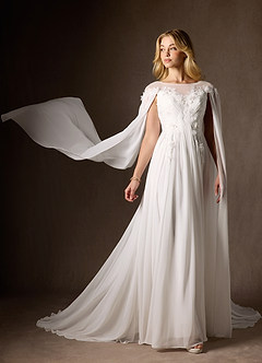 Azazie Linnea Wedding Dresses Diamond White A-Line Scoop Chiffon Dress image5