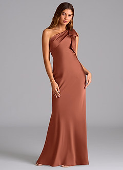 Azazie Yuanna Bridesmaid Dresses Clay Mermaid One Shoulder Stretch Satin Dress image3