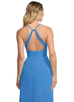Azazie Davis Jurken voor bruidsmeisjes Jurk van Chiffon met A-Lijn V-hals Blauwe Gaai image6