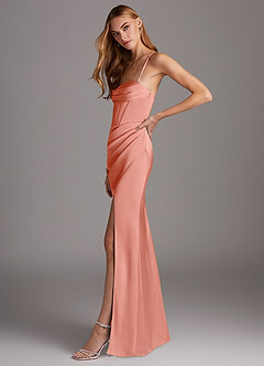 Azazie Brookelle Bridesmaid Dresses Coral Sheath Sweetheart Corset Stretch Satin Dress image5