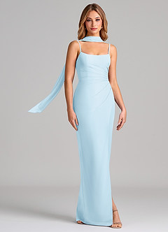 Azazie Calandra At-home Try On Dresses Dusty Sage Sheath Pleated Chiffon Dress image3