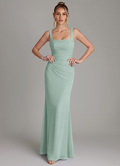 Azazie Agustina Bridesmaid Dresses Agave Mermaid Corset Chiffon Dress image3