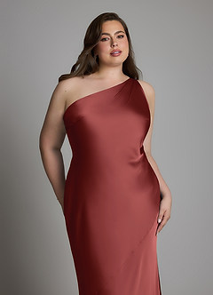 Azazie Juniper Bridesmaid Dresses Terracotta Mermaid One Shoulder Stretch Satin Dress image11