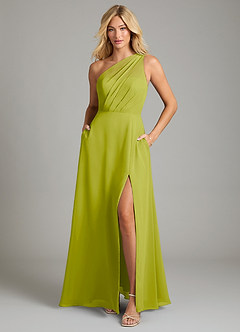 Azazie Phaedra Jurken voor bruidsmeisjes Jurk van Chiffon met A-Lijn One-Shoulder Citroengras image3