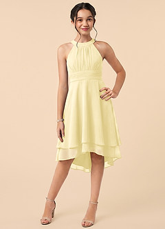 Azazie Linna Junior Lemon Sorbet A-Line Pleated Chiffon Dress image1