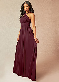 Azazie Hillian Abiti da Damigella Abito A-Line in Maglia con Scollo Halter a Pieghe Cabernet image3