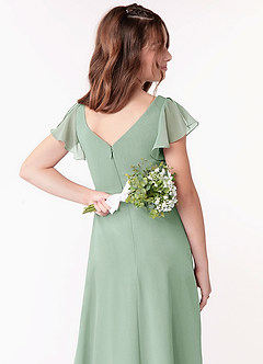 Azazie Omari Junior Agave A-Line Ruched Chiffon Dress image3