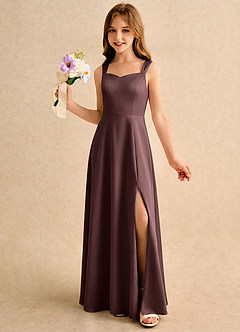 Azazie Makani Girls Formal Robe Demoiselle D'honneur Fillette Robe Trapèze en Mat Satiné Encolure en Forme de Cœur Expresso image3