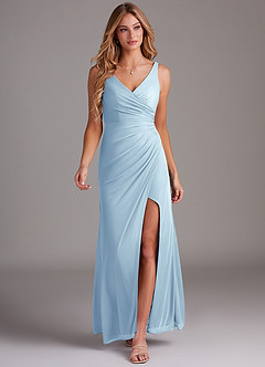 Azazie Leandra Bridesmaid Dresses Sky Blue Mermaid V-Neck Pleated Mesh Dress image5