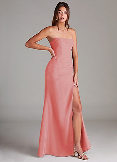 Azazie Leonis Bridesmaid Dresses Coral Sheath Strapless Chiffon Convertible Dress image8