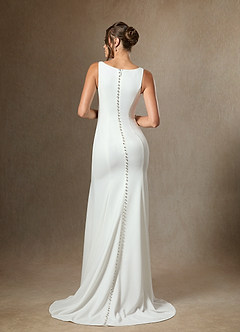 Azazie Raven Wedding Dresses Diamond White Champagne Mermaid Side Slit Tulle Dress image2