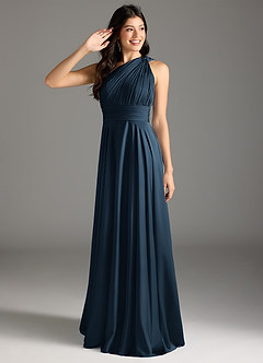 Azazie Charlize Jurken voor bruidsmeisjes Jurk van Stretch Satijn met A-lijn One-shoulder Donkere Marine image1