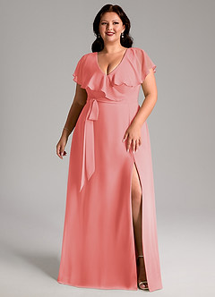 Azazie Lainey Bridesmaid Dresses Coral A-Line with Pockets Chiffon Dress image10