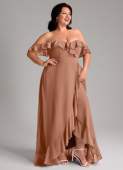 Azazie Lyra Brautjungfernkleider Wandelbar A-Linie Cabrio Chiffon Kleid Bronzer image4