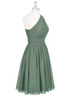 Azazie Katrina Jurken voor bruidsmeisjes Jurk van Chiffon met A-Lijn One-Shoulder Eucalyptus image8