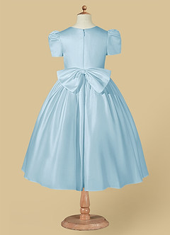 Azazie Anirra Flower Girl Dresses Sky Blue Ball-Gown Pleated Matte Satin Dress image6