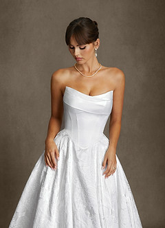 Azazie Ellie Wedding Dresses Diamond White A-Line Strapless Floral Jacquard Dress image13