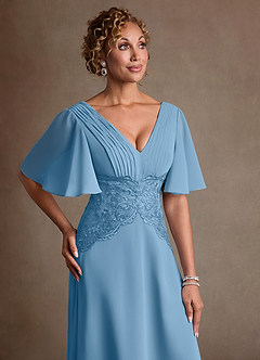 Azazie Milliat Mother of the Bride Dresses Steel Blue A-Line Lace Chiffon Dress image5