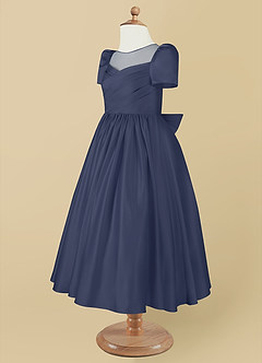 Azazie Anirra Flower Girl Dresses Stormy Ball-Gown Pleated Matte Satin Dress image9